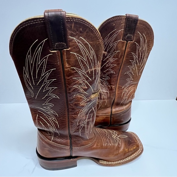 Larry Mahan Brown Leather Square Toe Cross Hair Western Cowboy Boots Size 6B - Picture 8 of 14